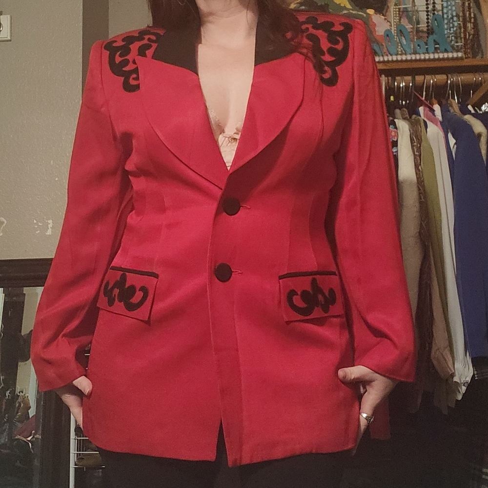 Vintage Red and Black Solini New York 80s Blazer Made in USA